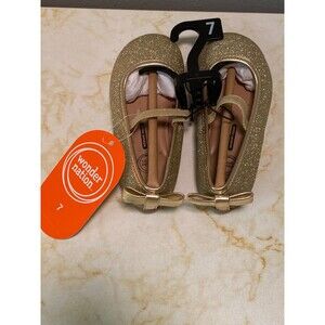 NWT NEW Wonder Nation SZ 7 Toddler Girls Glitter Gold Slip On Shoes Ballet Flats